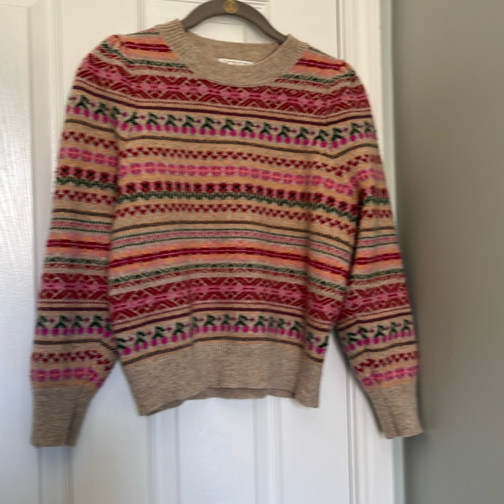 J. Crew Puff Sleeve Fair Isle Crewneck Sweater S